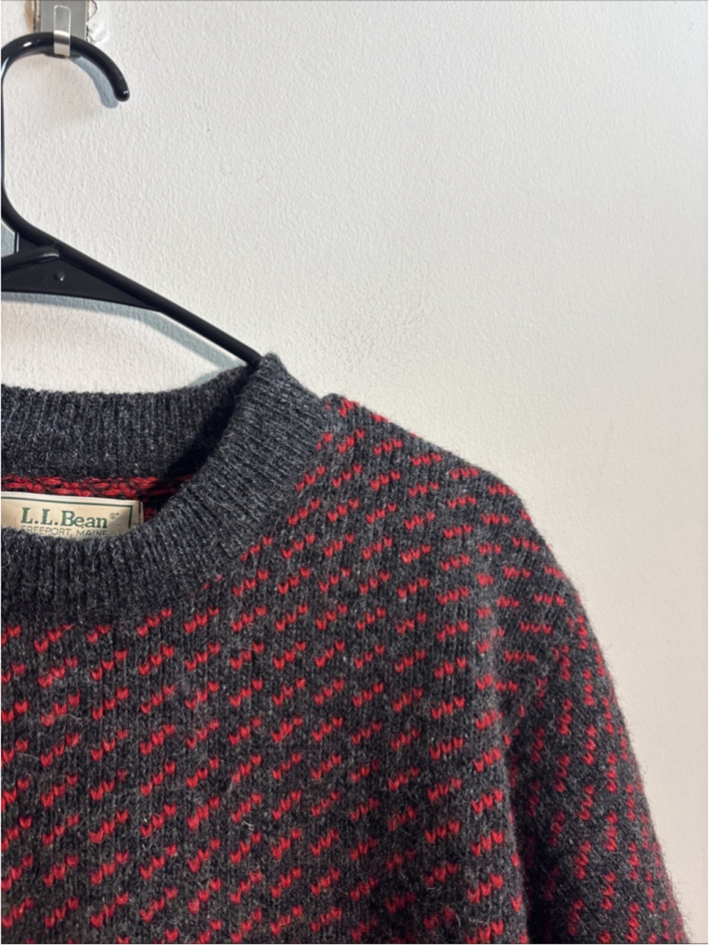 VTG LL Bean Birdseye Norwegian Sweater Men’s Large Tall Wool Made In Norway Red - Picture 2 of 8
